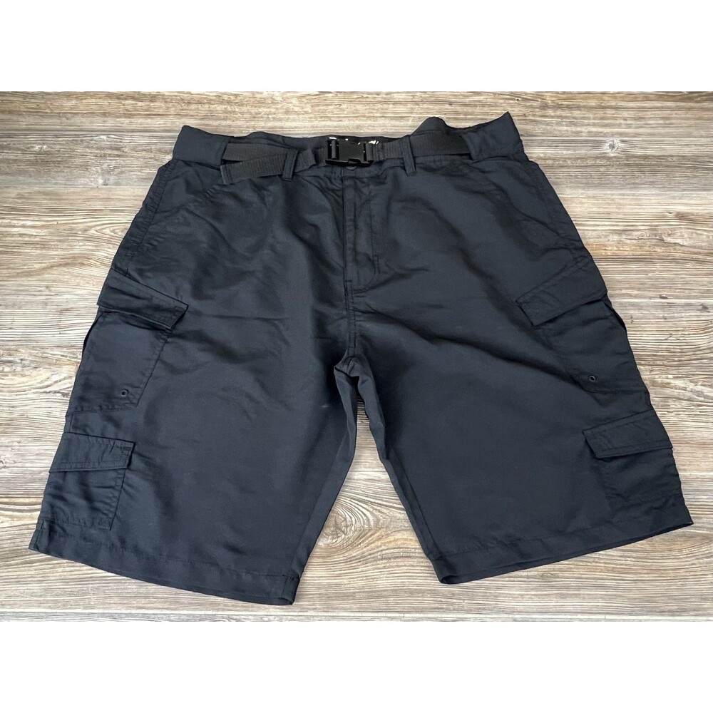 Plugg Black Cargo Shorts Mens 42/11" Inch Inseam Pockets‎ Belted Outdoor Hiking
